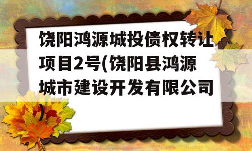 饶阳鸿源城投债权转让项目2号(饶阳县鸿源城市建设开发有限公司)