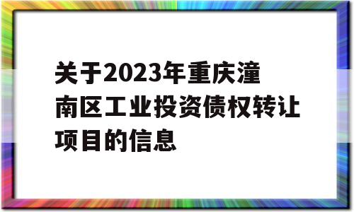 关于2023年重庆潼南区工业投资债权转让项目的信息