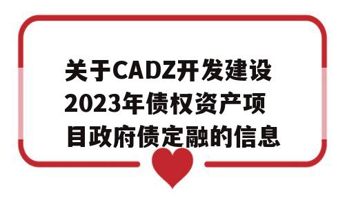 关于CADZ开发建设2023年债权资产项目政府债定融的信息