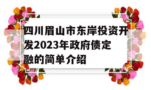 四川眉山市东岸投资开发2023年政府债定融的简单介绍