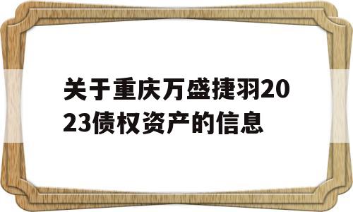 关于重庆万盛捷羽2023债权资产的信息