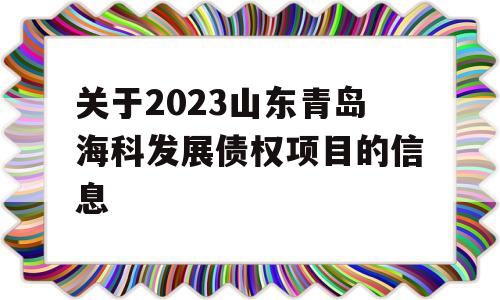 关于2023山东青岛海科发展债权项目的信息