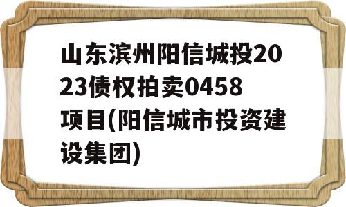 山东滨州阳信城投2023债权拍卖0458项目(阳信城市投资建设集团)