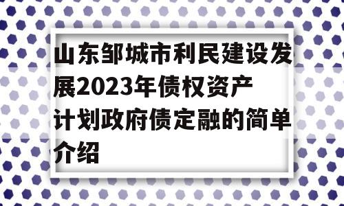 山东邹城市利民建设发展2023年债权资产计划政府债定融的简单介绍