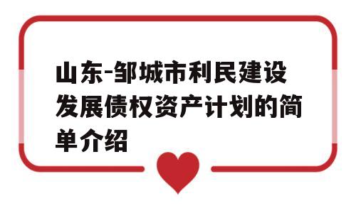 山东-邹城市利民建设发展债权资产计划的简单介绍