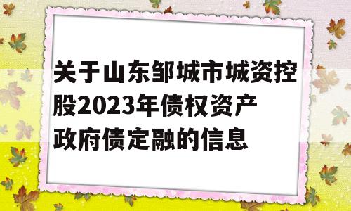 关于山东邹城市城资控股2023年债权资产政府债定融的信息