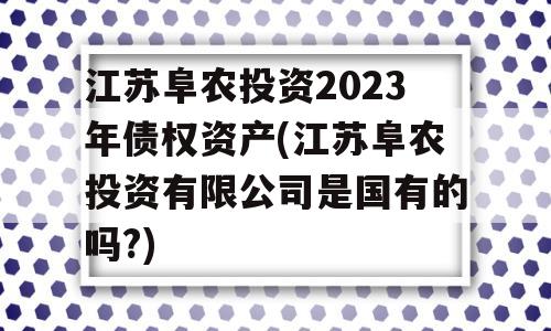 江苏阜农投资2023年债权资产(江苏阜农投资有限公司是国有的吗?)