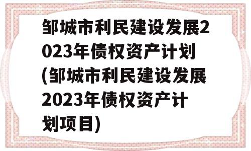 邹城市利民建设发展2023年债权资产计划(邹城市利民建设发展2023年债权资产计划项目)