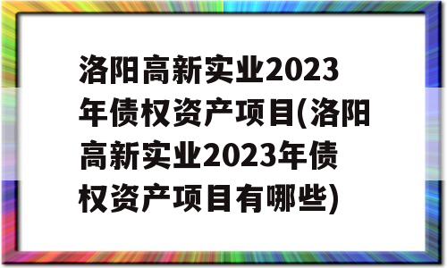 洛阳高新实业2023年债权资产项目(洛阳高新实业2023年债权资产项目有哪些)