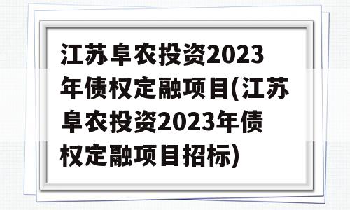 江苏阜农投资2023年债权定融项目(江苏阜农投资2023年债权定融项目招标)