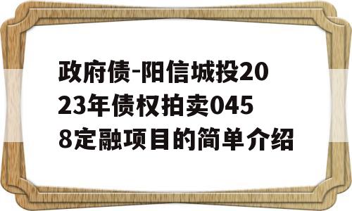 政府债-阳信城投2023年债权拍卖0458定融项目的简单介绍