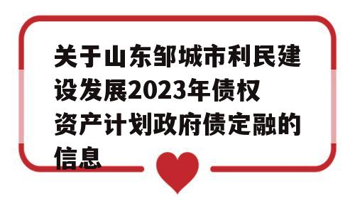 关于山东邹城市利民建设发展2023年债权资产计划政府债定融的信息