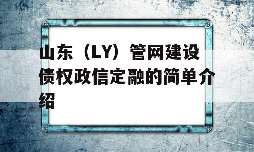 山东（LY）管网建设债权政信定融的简单介绍