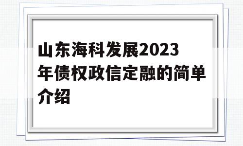 山东海科发展2023年债权政信定融的简单介绍