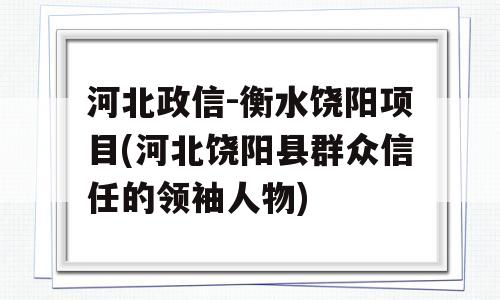 河北政信-衡水饶阳项目(河北饶阳县群众信任的领袖人物)