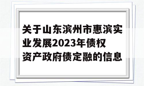 关于山东滨州市惠滨实业发展2023年债权资产政府债定融的信息