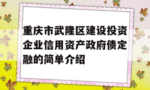 重庆市武隆区建设投资企业信用资产政府债定融的简单介绍