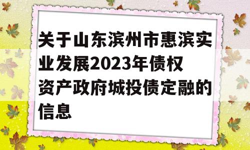 关于山东滨州市惠滨实业发展2023年债权资产政府城投债定融的信息