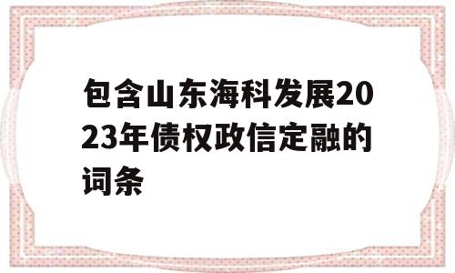 包含山东海科发展2023年债权政信定融的词条