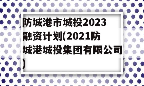 防城港市城投2023融资计划(2021防城港城投集团有限公司)