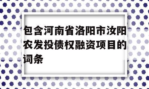 包含河南省洛阳市汝阳农发投债权融资项目的词条