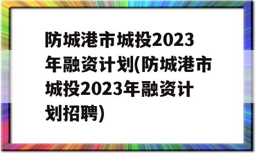 防城港市城投2023年融资计划(防城港市城投2023年融资计划招聘)