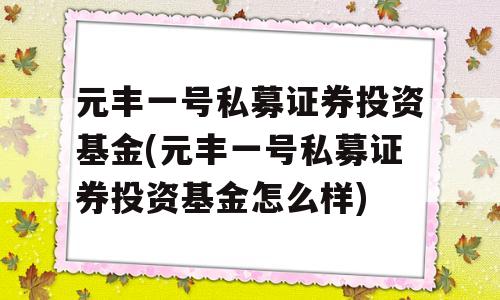 元丰一号私募证券投资基金(元丰一号私募证券投资基金怎么样)