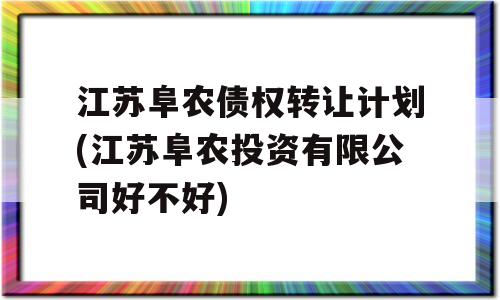 江苏阜农债权转让计划(江苏阜农投资有限公司好不好)