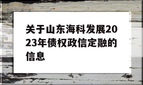 关于山东海科发展2023年债权政信定融的信息