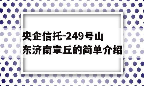 央企信托-249号山东济南章丘的简单介绍