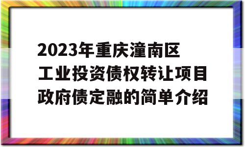 2023年重庆潼南区工业投资债权转让项目政府债定融的简单介绍