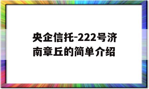 央企信托-222号济南章丘的简单介绍