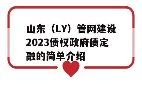 山东（LY）管网建设2023债权政府债定融的简单介绍