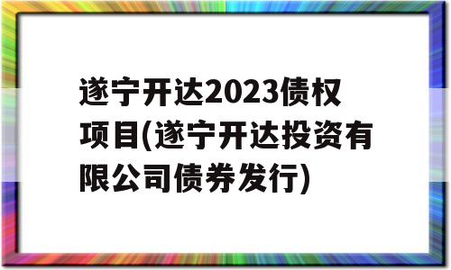 遂宁开达2023债权项目(遂宁开达投资有限公司债券发行)