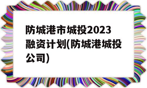 防城港市城投2023融资计划(防城港城投公司)