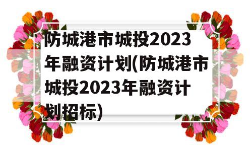 防城港市城投2023年融资计划(防城港市城投2023年融资计划招标)