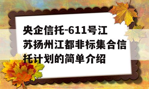 央企信托-611号江苏扬州江都非标集合信托计划的简单介绍