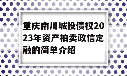 重庆南川城投债权2023年资产拍卖政信定融的简单介绍