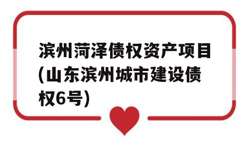 滨州菏泽债权资产项目(山东滨州城市建设债权6号)