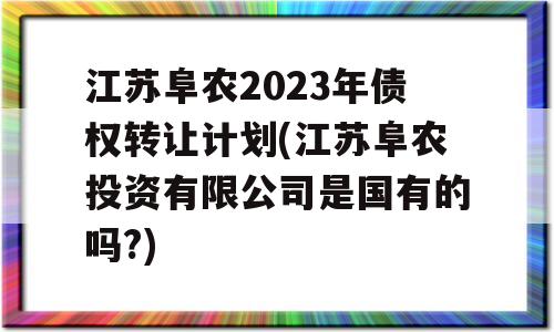 江苏阜农2023年债权转让计划(江苏阜农投资有限公司是国有的吗?)