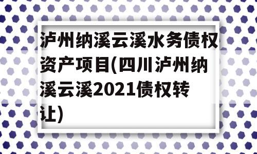 泸州纳溪云溪水务债权资产项目(四川泸州纳溪云溪2021债权转让)