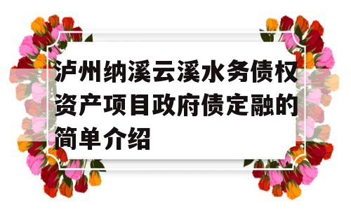 泸州纳溪云溪水务债权资产项目政府债定融的简单介绍