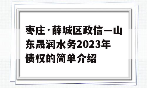 枣庄·薛城区政信—山东晟润水务2023年债权的简单介绍