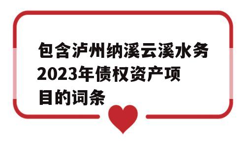 包含泸州纳溪云溪水务2023年债权资产项目的词条