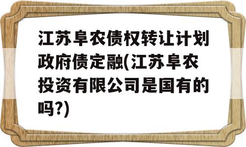 江苏阜农债权转让计划政府债定融(江苏阜农投资有限公司是国有的吗?)