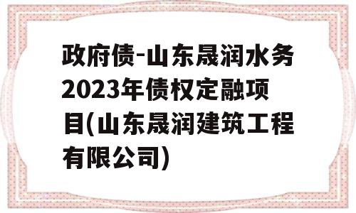 政府债-山东晟润水务2023年债权定融项目(山东晟润建筑工程有限公司)