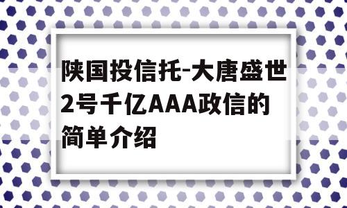 陕国投信托-大唐盛世2号千亿AAA政信的简单介绍