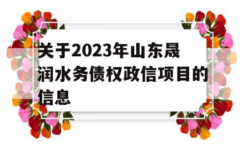 关于2023年山东晟润水务债权政信项目的信息