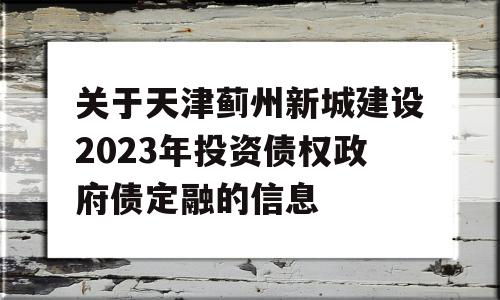 关于天津蓟州新城建设2023年投资债权政府债定融的信息