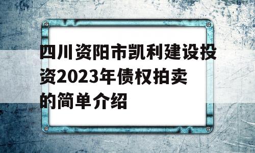 四川资阳市凯利建设投资2023年债权拍卖的简单介绍